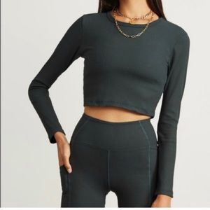 Year of ours x bandier ribbed long sleeve crop. Olive green.  Size medium.